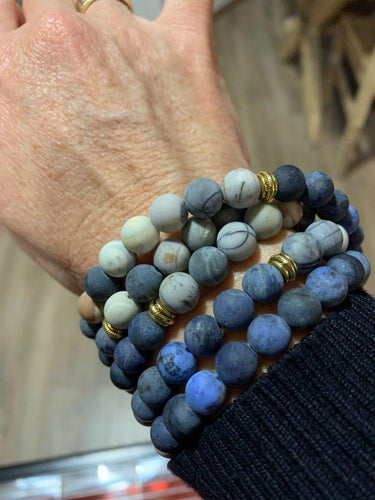 108 Matte Blue Stone X Picasso Stone Beads Mala with Lotus / Om / Buddha Charm-Your Soul Place